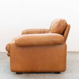 Pair of armchairs with cognac-colored pouf, "Coronado" model by Afra & Tobia scarpa for B&B It