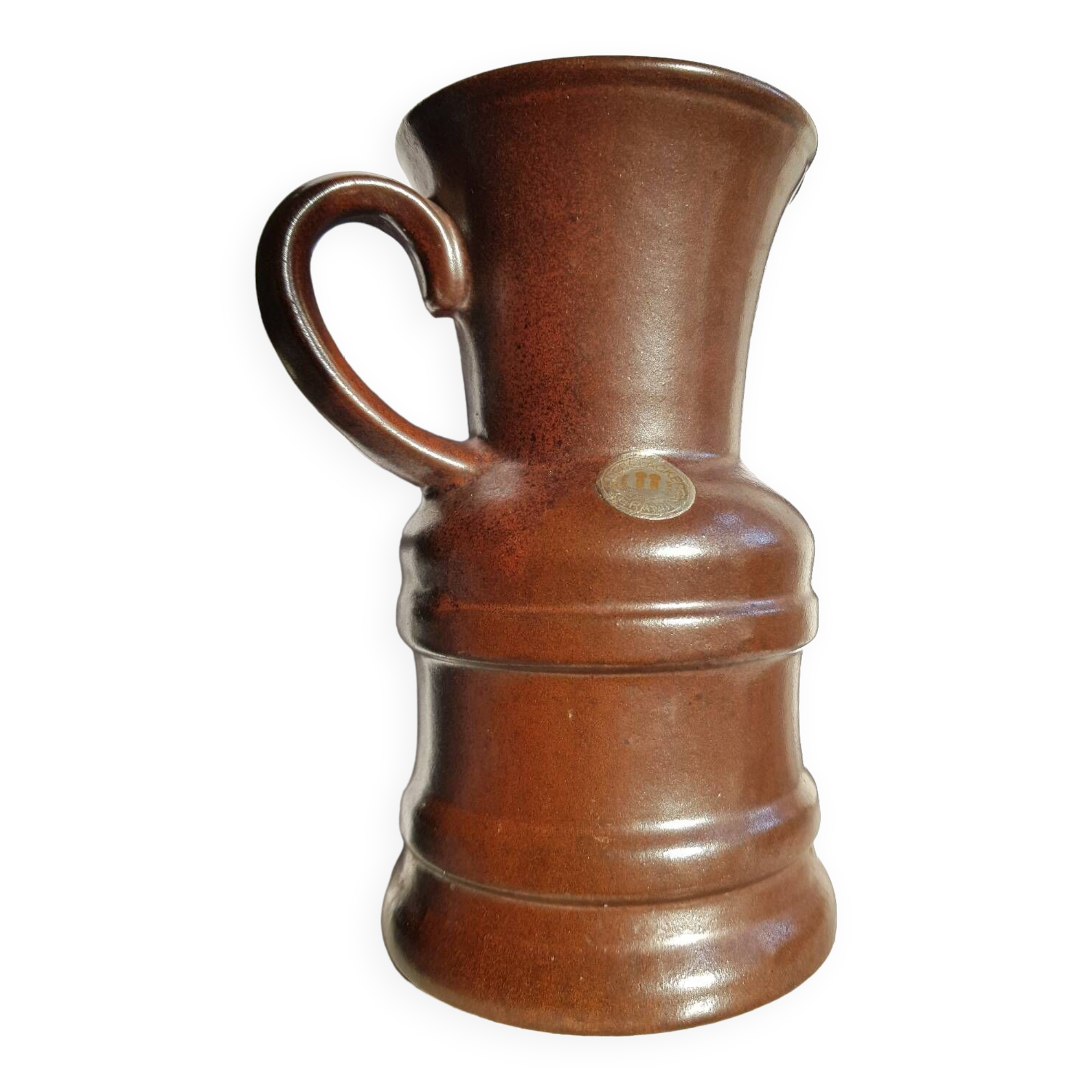 Vase en céramique numéroté brun du milieu du siècle d'Ueberlacken