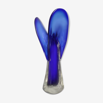 Vase bleu verre 3 pétales