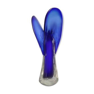 Vase bleu verre 3 pétales