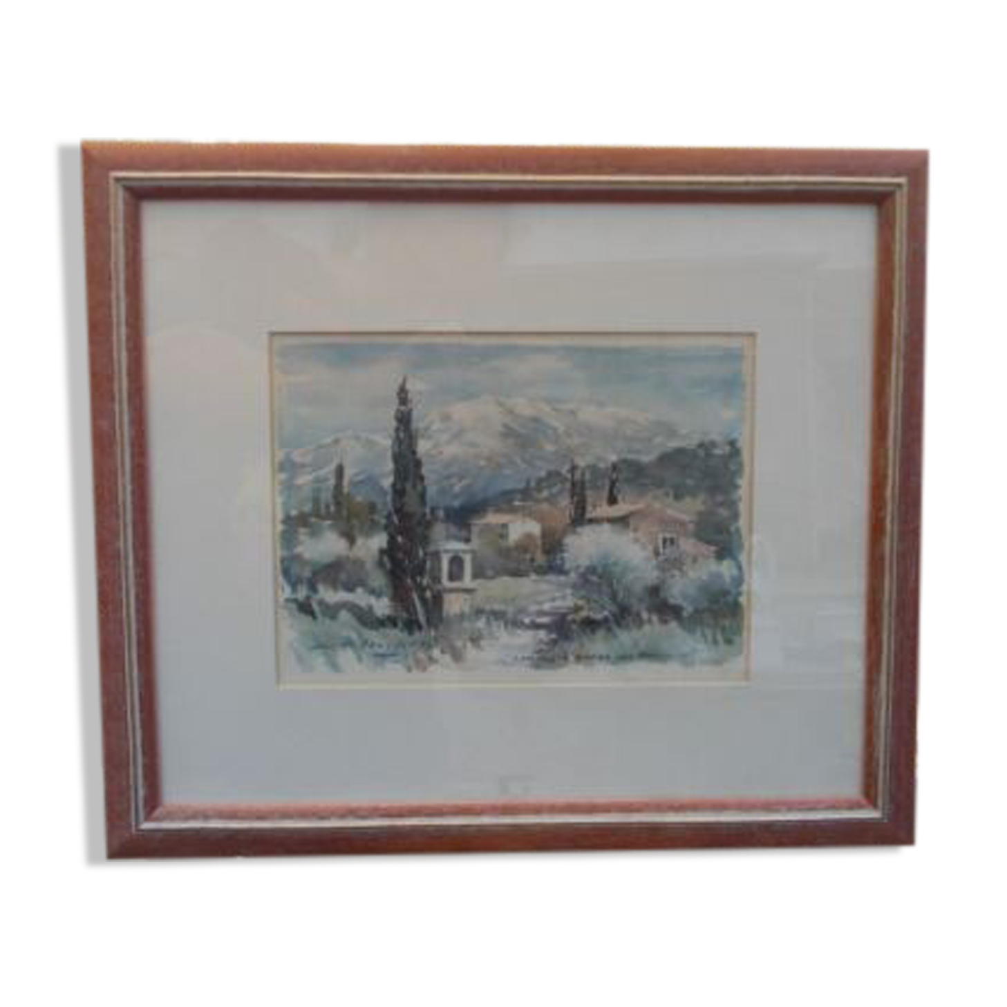 Watercolor Aix en Provence Beaurecueil signed Lasbouygues