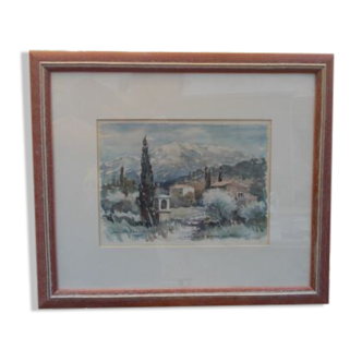 Watercolor Aix en Provence Beaurecueil signed Lasbouygues