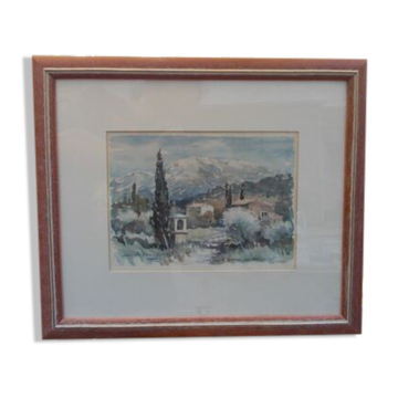 Watercolor Aix en Provence Beaurecueil signed Lasbouygues