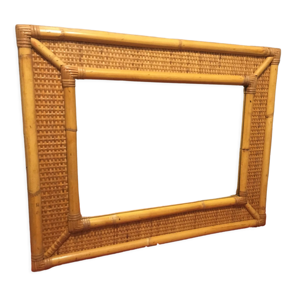 Miroir des années 1970 bambou et rotin