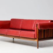 Johannes Andersen modern mid-century Danish canapé in rosewood and burgundy leather