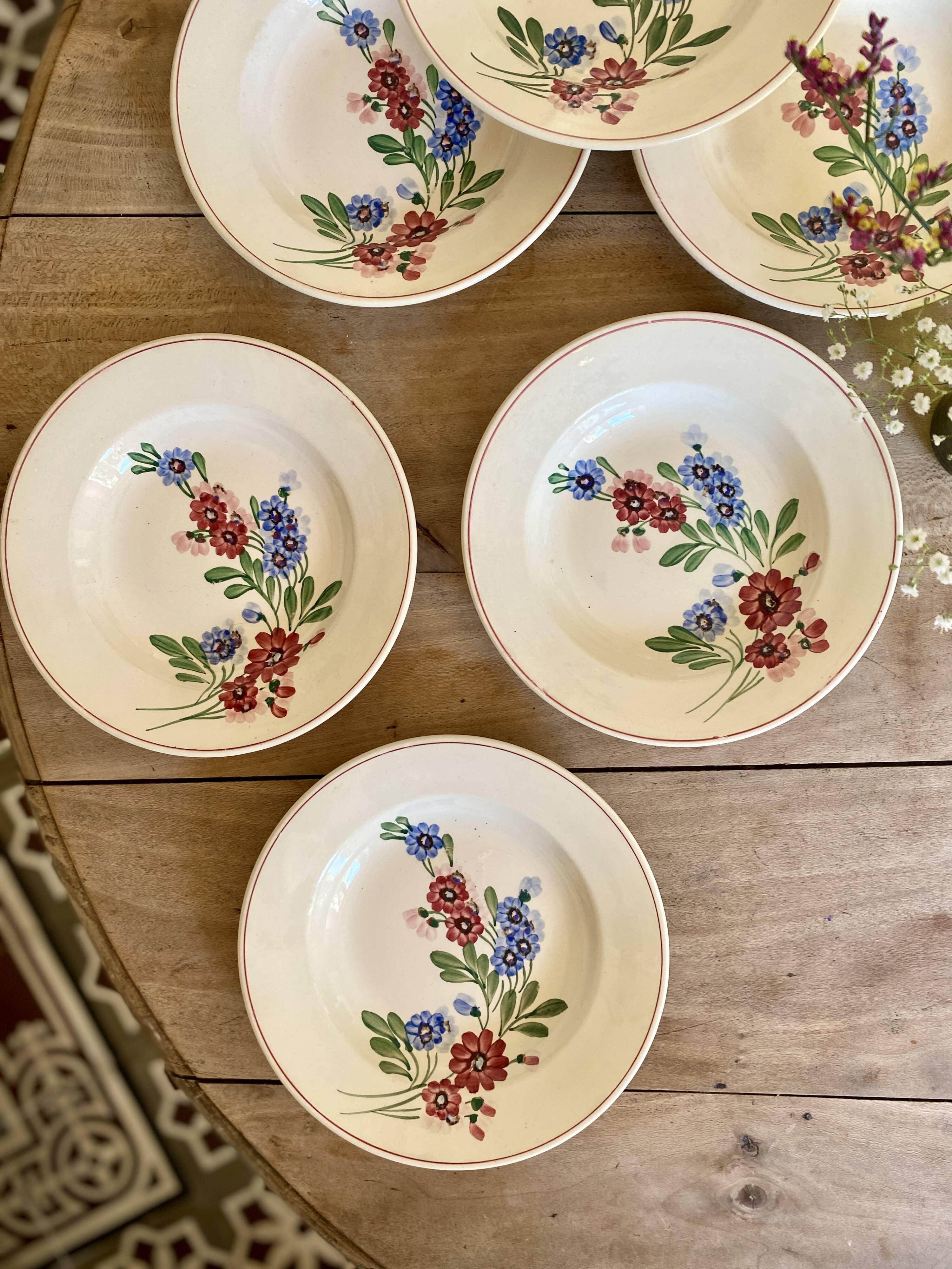 Set of 7 vintage soup plates, Aigueperse de Sarreguemines