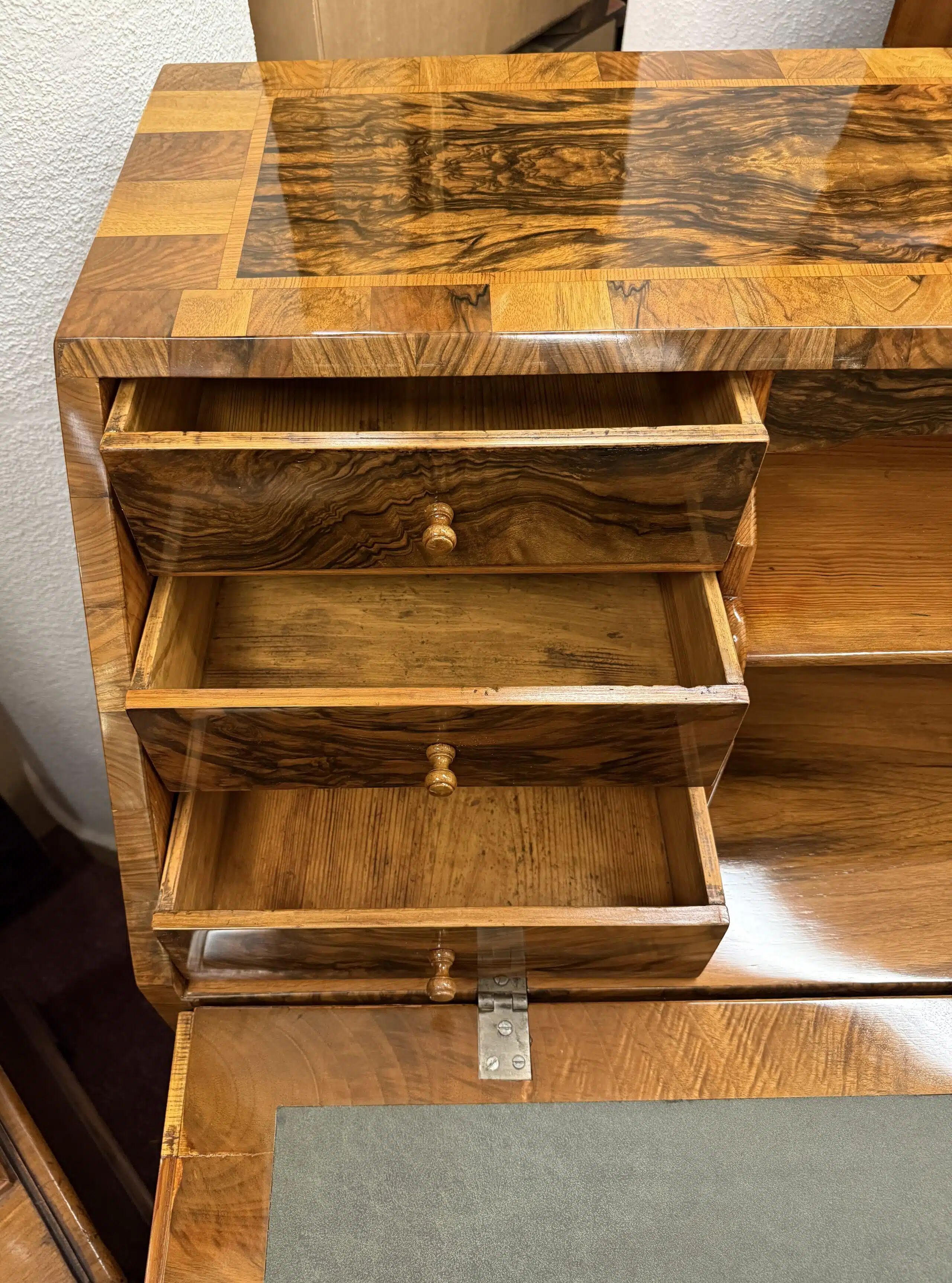 Baroque Bureau Secretary Desk, Fruitwood Marquetry, Germany, c. 1760