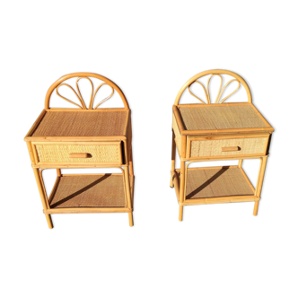 Pair of rattan bedsides, a drawer