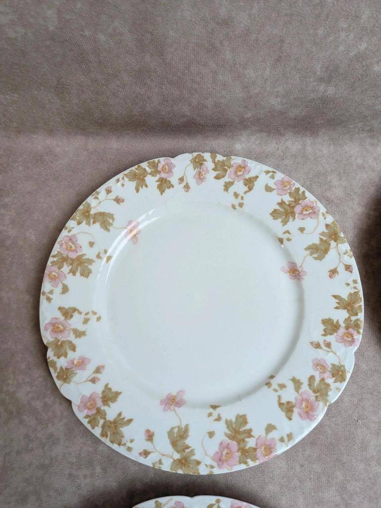 Set of 6 vintage French porcelain plates – pink floral design