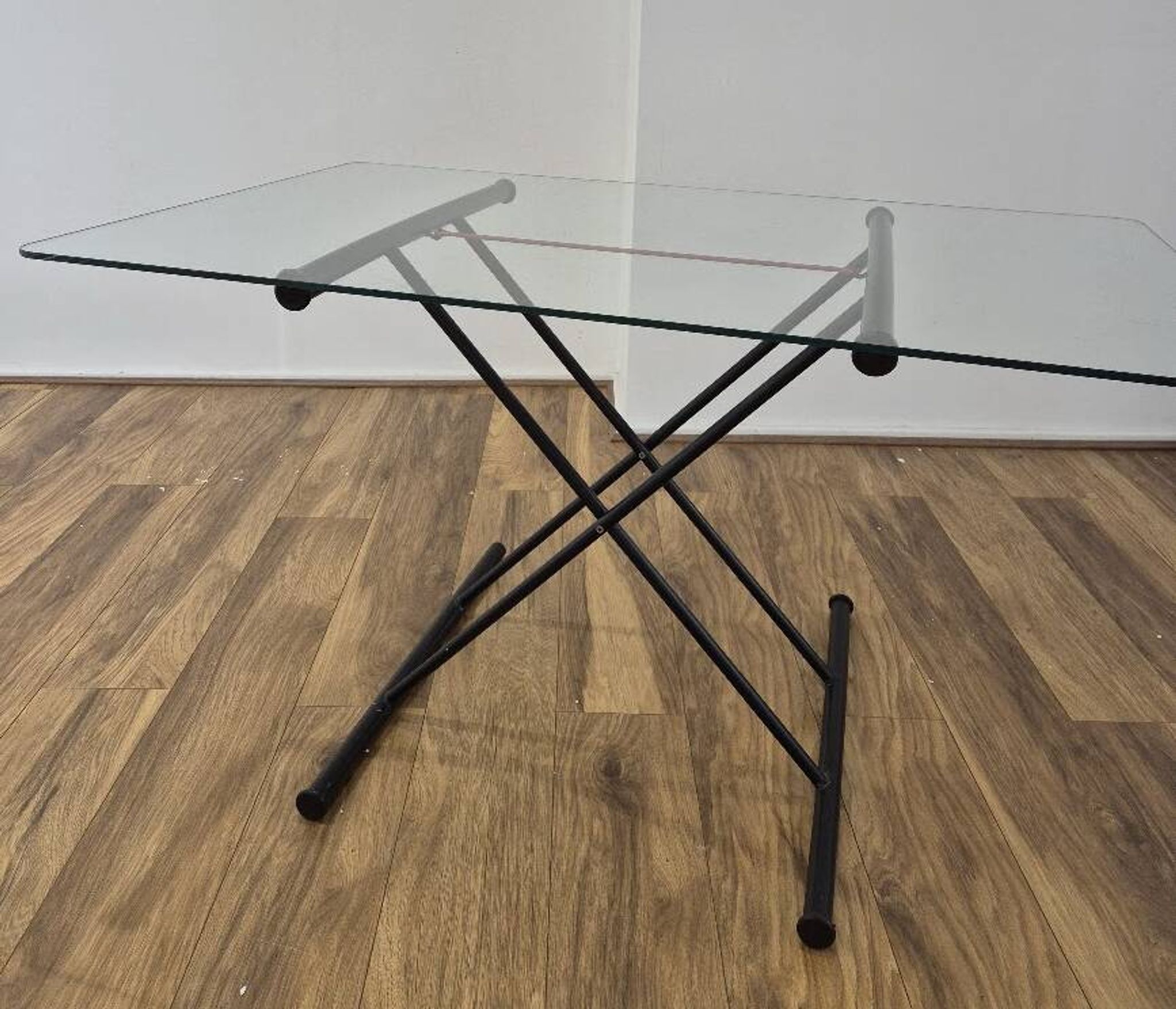 Italian desk dining coffee table Glass top metal legs adjustable height