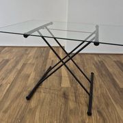 Italian desk dining coffee table Glass top metal legs adjustable height