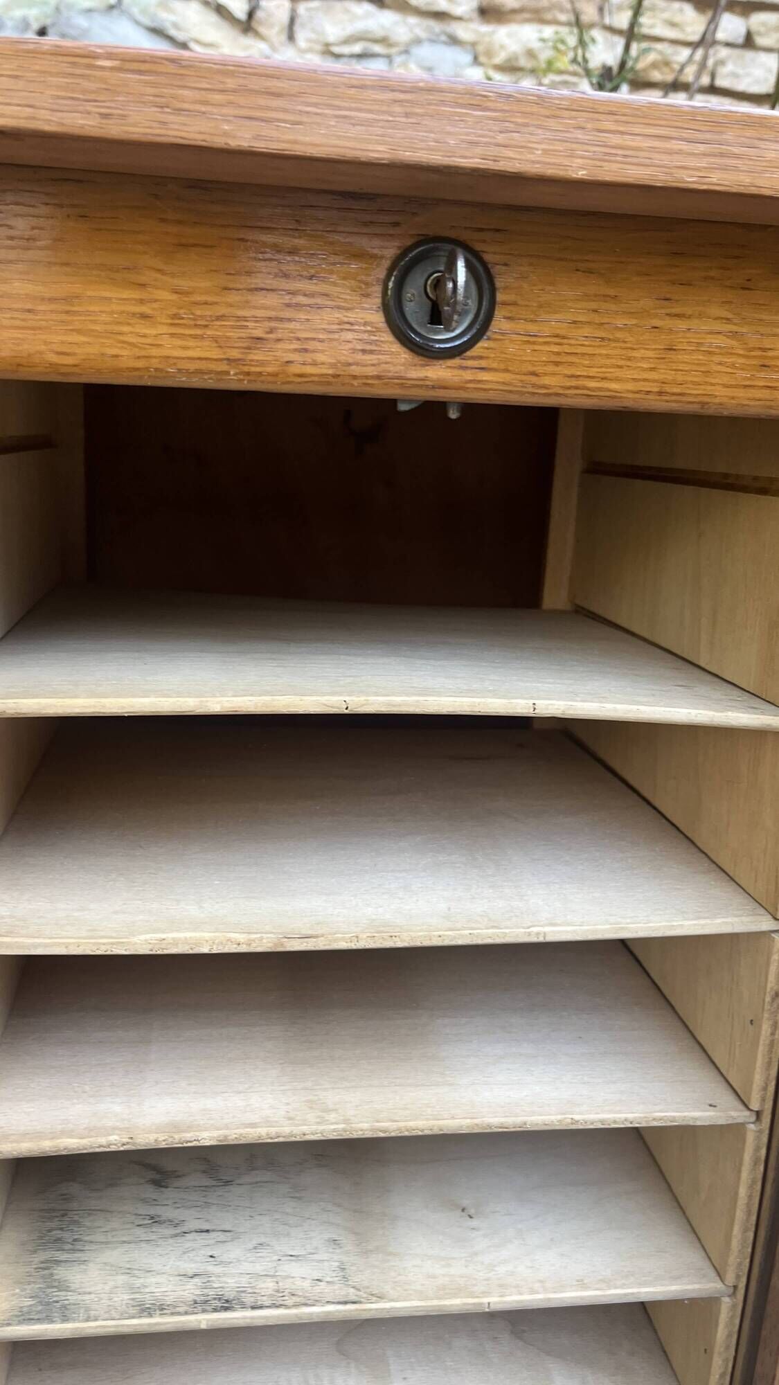 Vintage desk with curtain – wood – side shelf