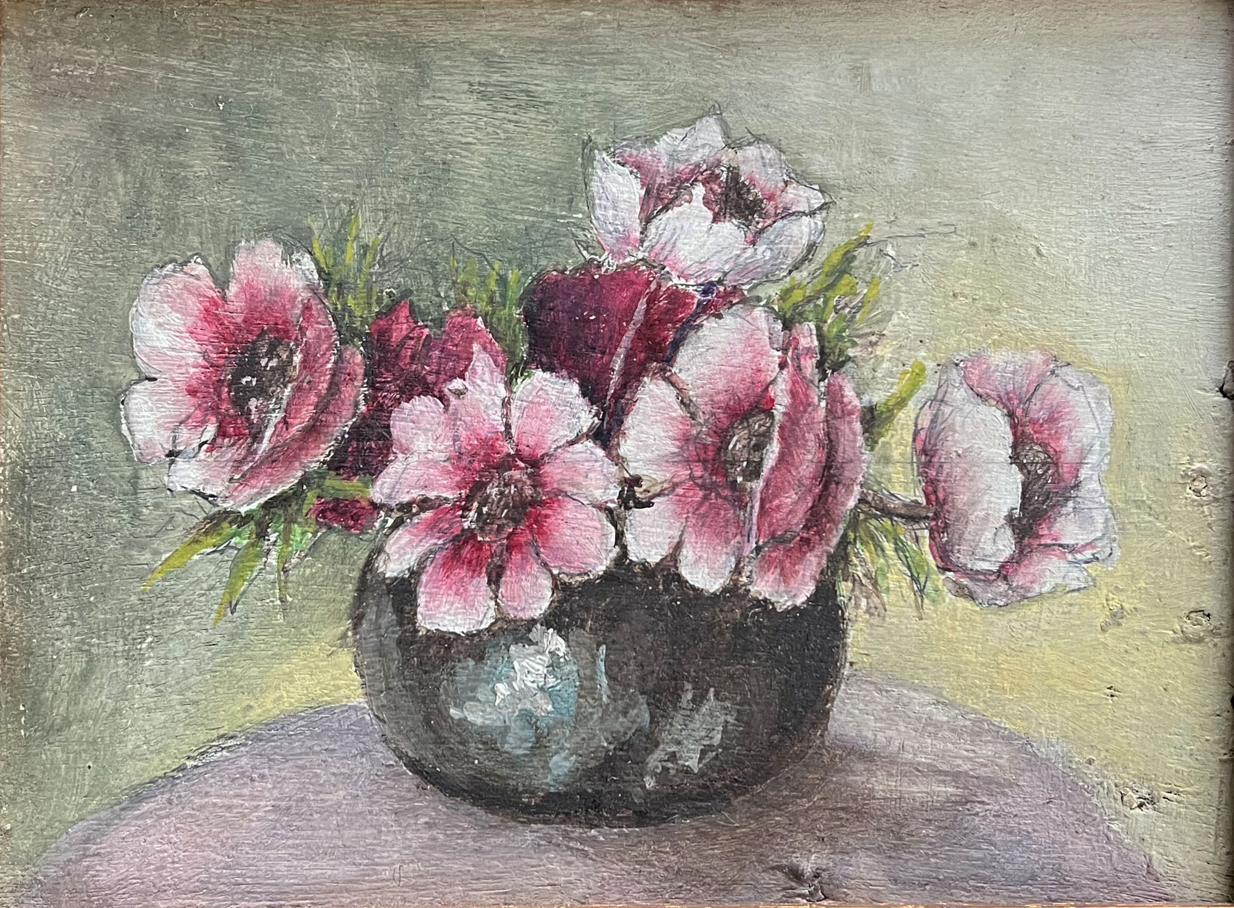 Les anémones dans le vase huile sur panneau