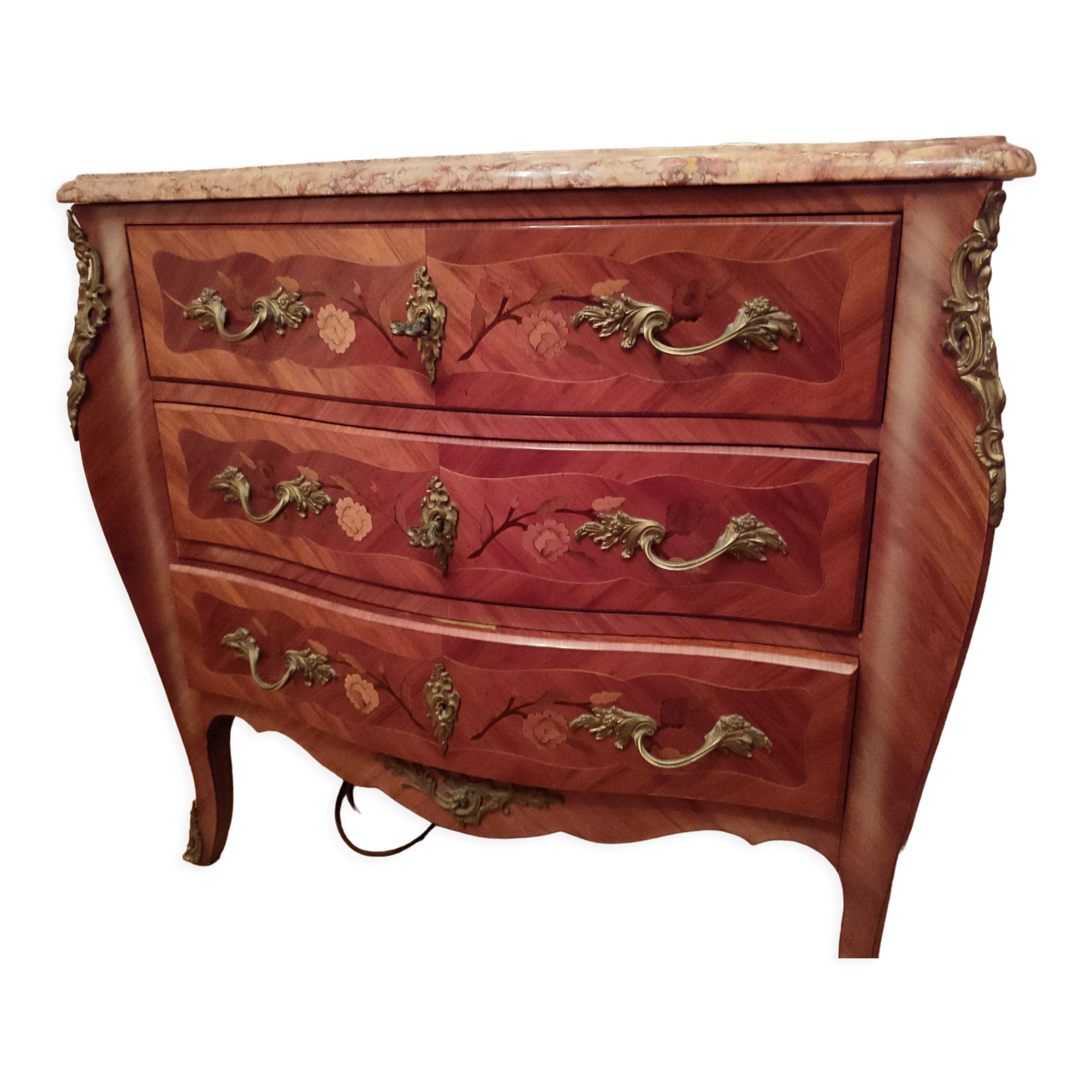 Louis XV style chest of drawers marble and rosewood