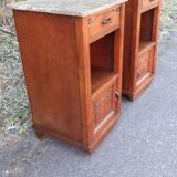 Art Deco oak and marble bedside tables
