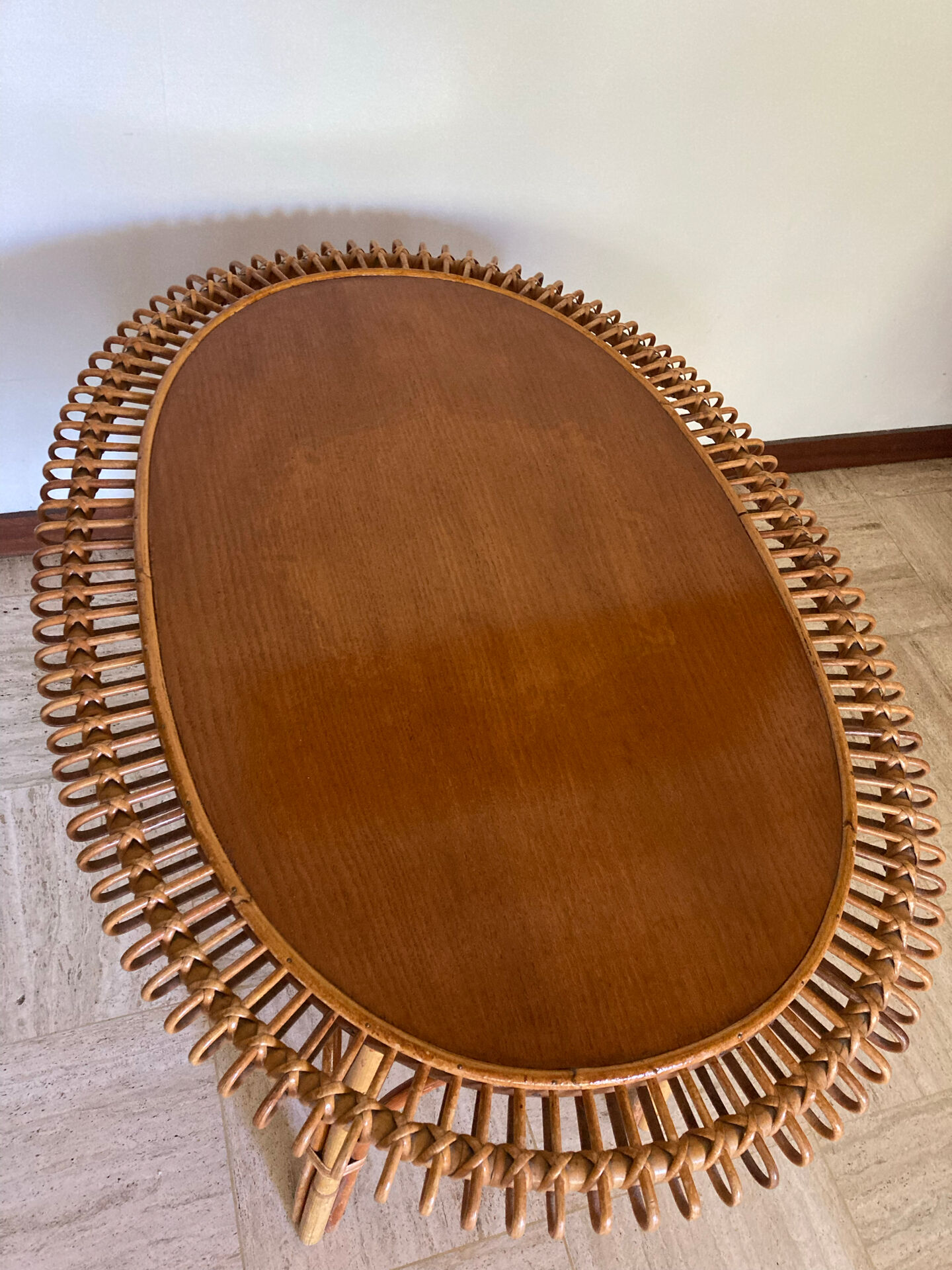 Vintage sun rattan oval coffee table
