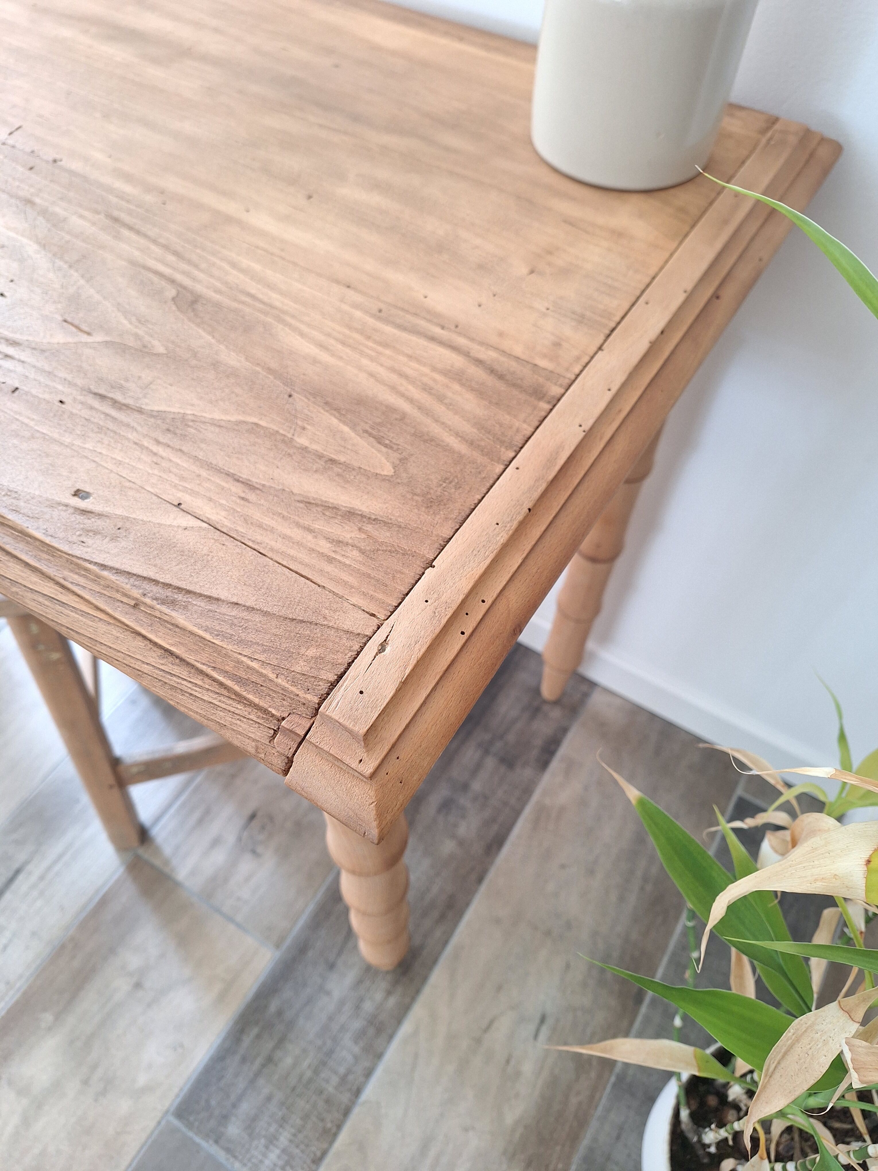 Old beech wood bureau/console/side table with bamboo legs.
