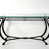 Glass and Wrought Iron Console, France, 1940s