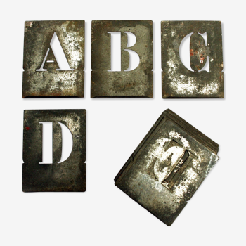 Pochoirs en métal complet, Alphabet en zinc galvanisé, des années 60