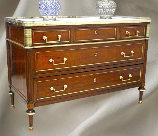 Louis XVI Officer's Chest of Drawers, 19th (19th) Century, Mahogany & Marble