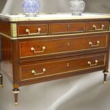Louis XVI Officer's Chest of Drawers, 19th (19th) Century, Mahogany & Marble