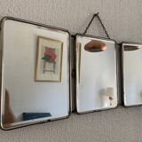 Miroir vintage 1950 triptyque barbier biseauté canard - 24 x 58 cm