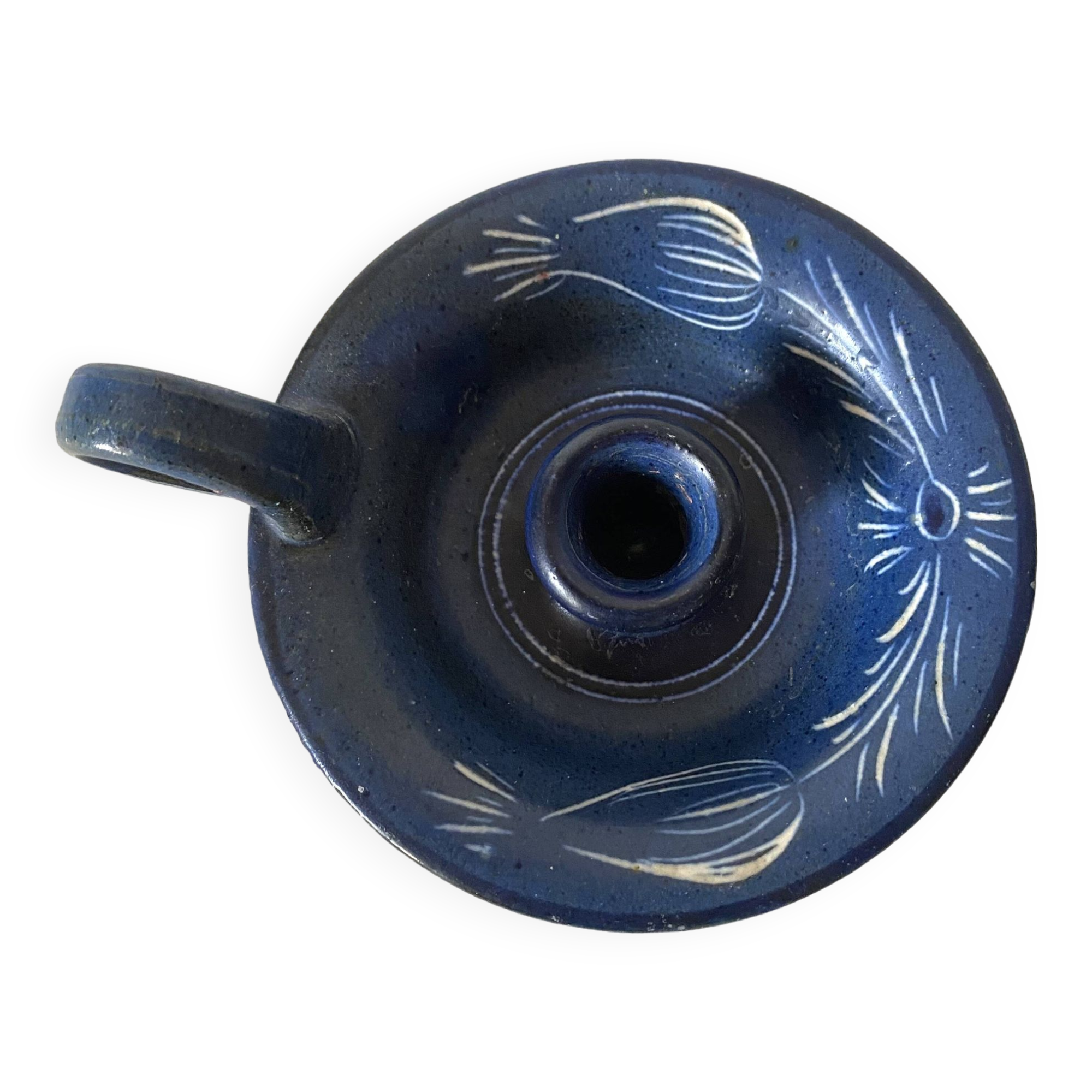 Signed terracotta thumb candle holder