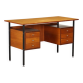 1960s vintage writing desk in mahogany veneer and enamelled metal.