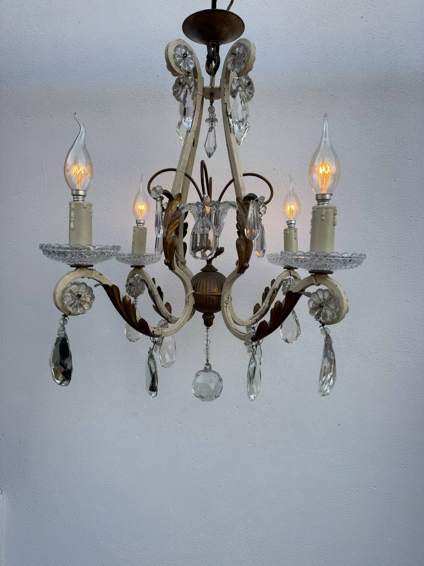 Crystal pendant chandelier wrought iron 1900