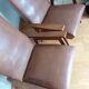 Scandinavian vintage brown skai and wood armchairs