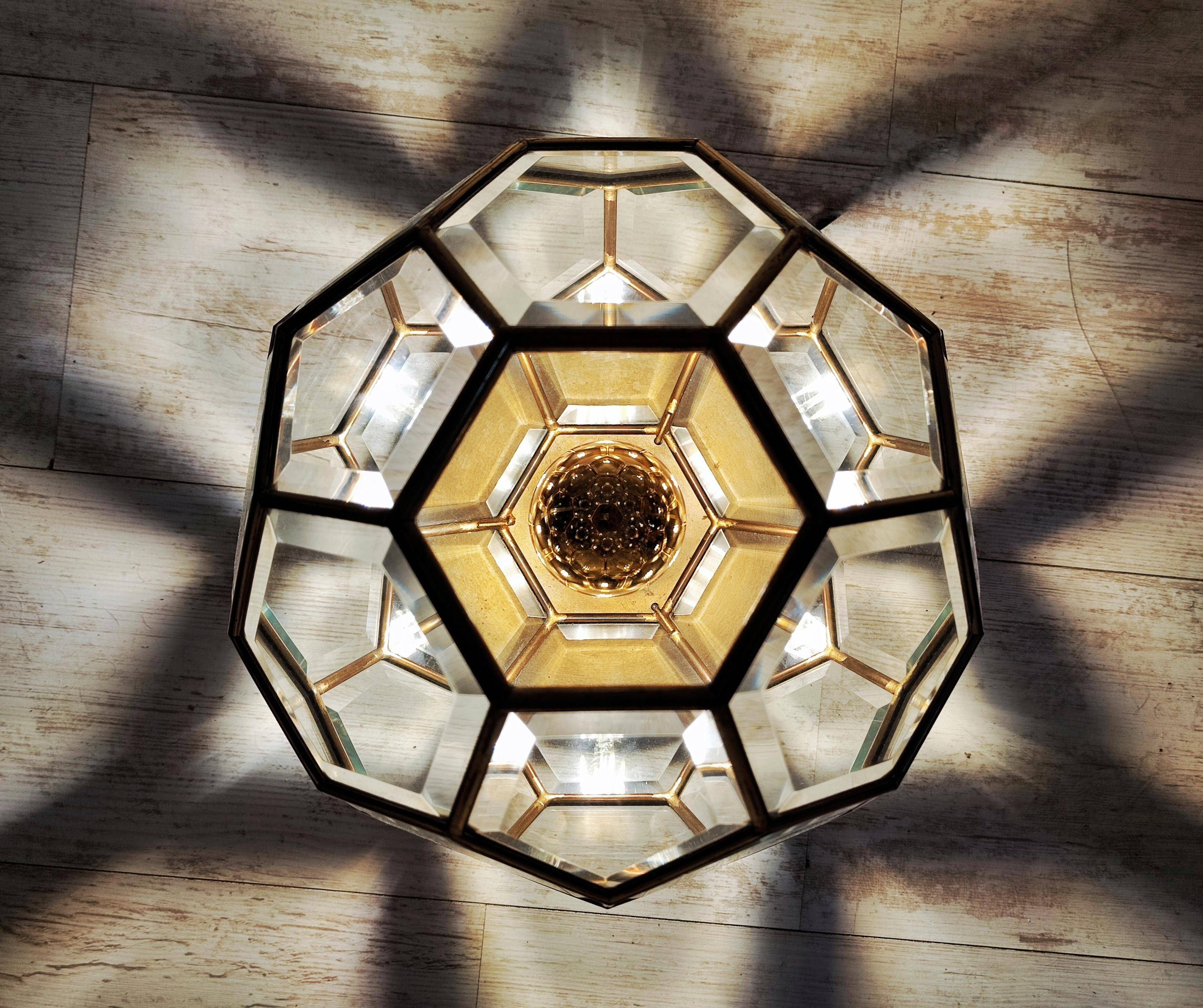 Adolf Loos style lamp in brass and faceted glass from the 1950s.