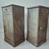 Pair of antique bedside tables with a green patina