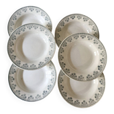 6 deep plates Digoin & Sarreguemines, emerald green floral decoration