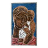 decorative plaque by Jean Jaffeux in enamelled lava stone