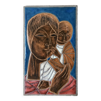 decorative plaque by Jean Jaffeux in enamelled lava stone