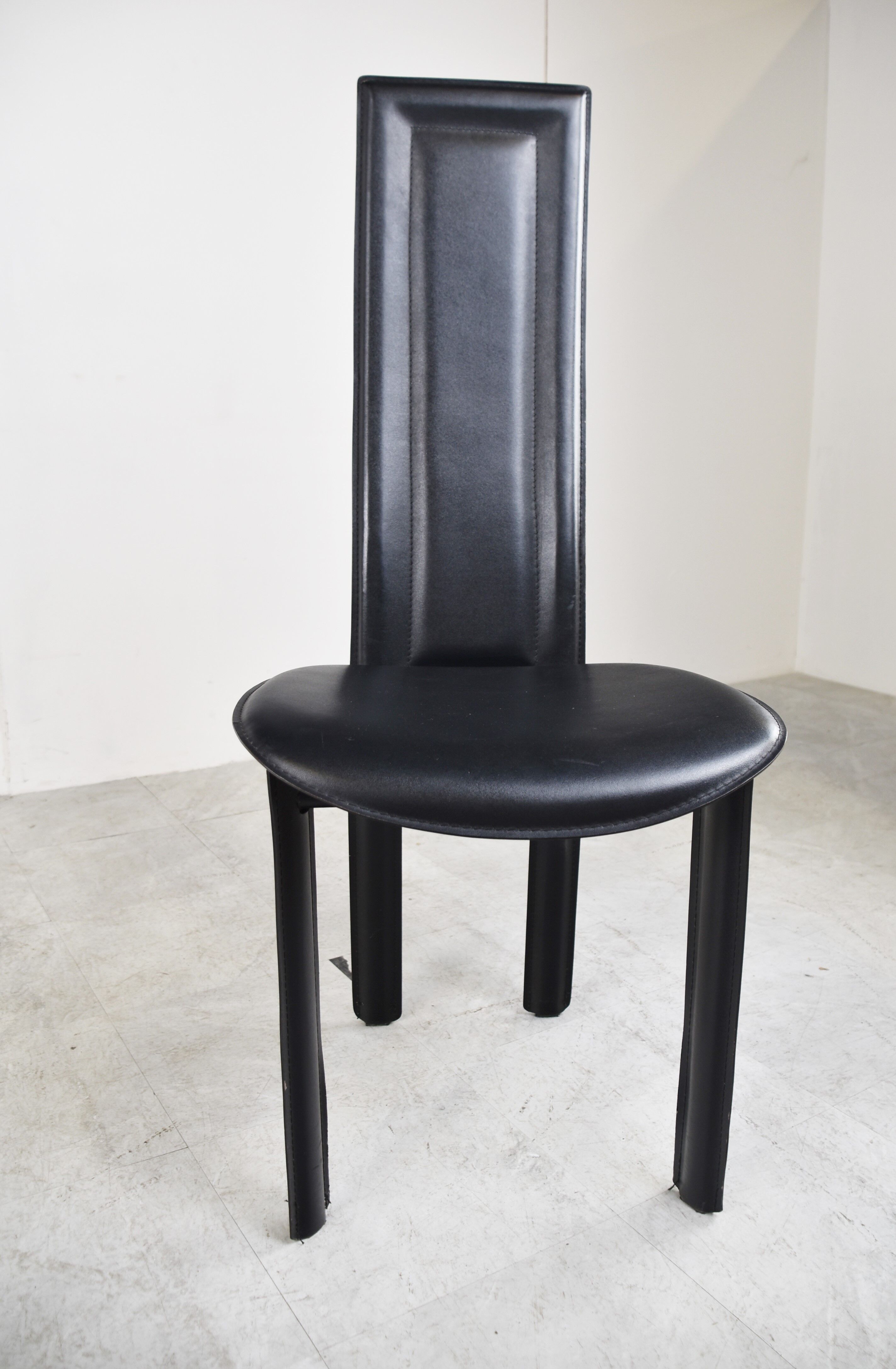 Vintage black leather dining chairs,  1980