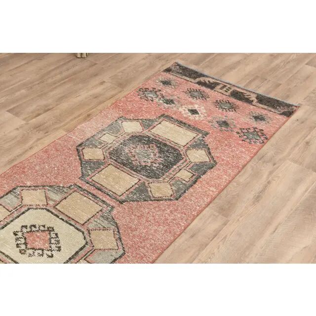 1970s Turkish Oushak Handmade Wool Cotton Orange Runner Rug 82x366