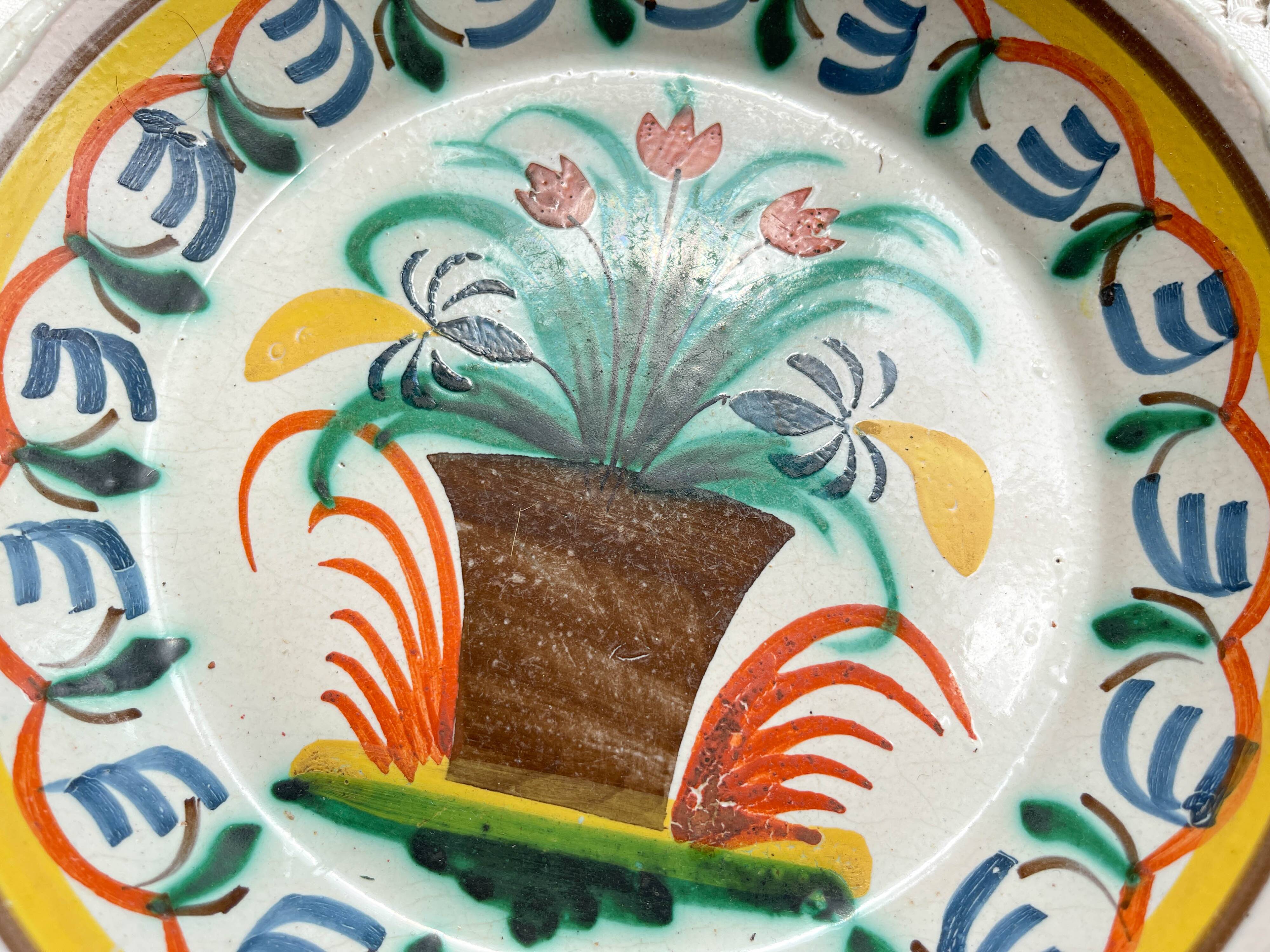 Antique French Earthenware Plate Nevers Calotte 19th Century