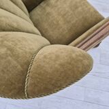 1960s, Danish relax armchair, green furniture velour fabric, oak wood.