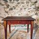 Antique French pine writing table, hand-painted folk art with drawer, signed 1916