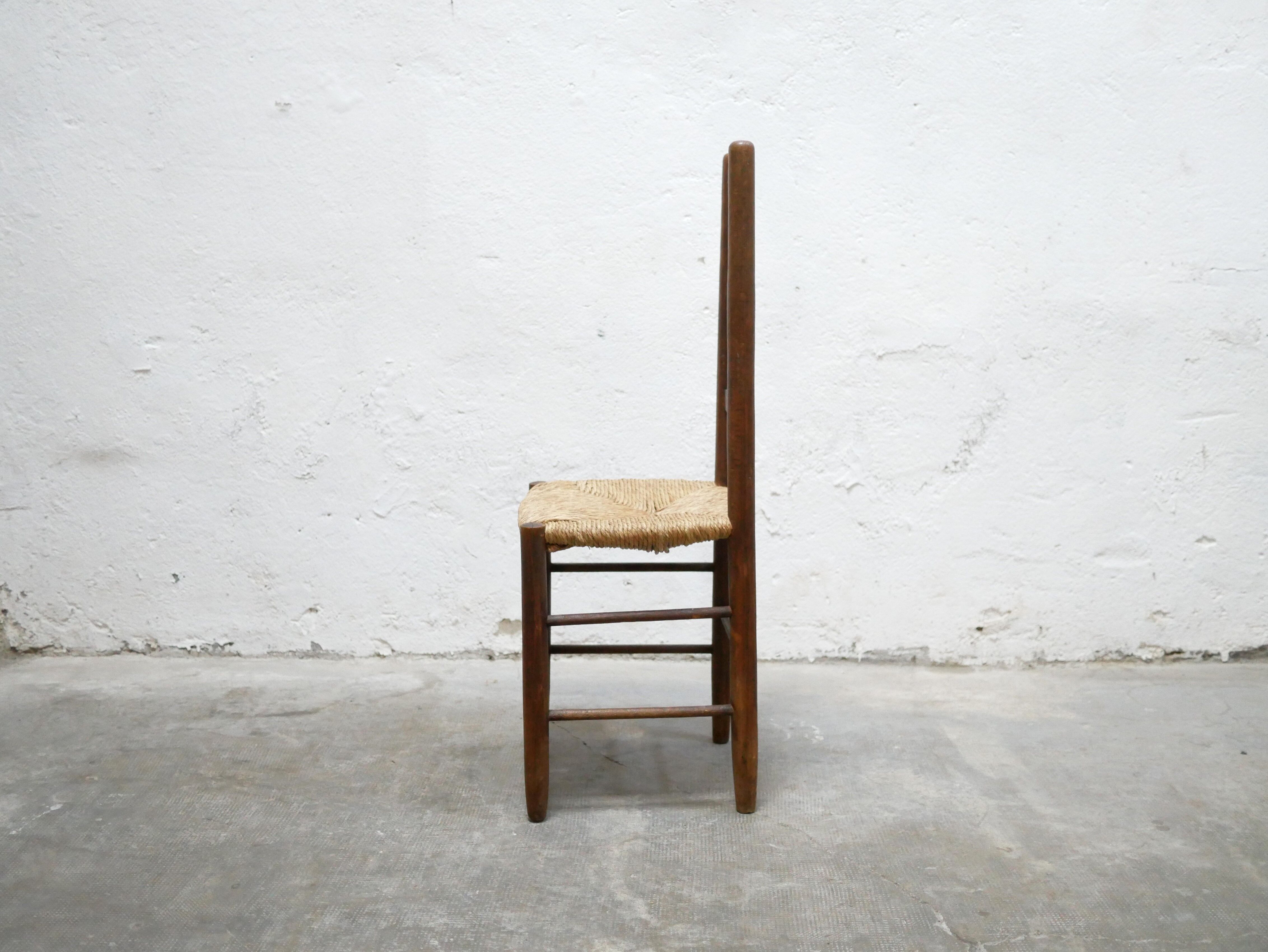 Chaise campagne paillée ancienne en bois
