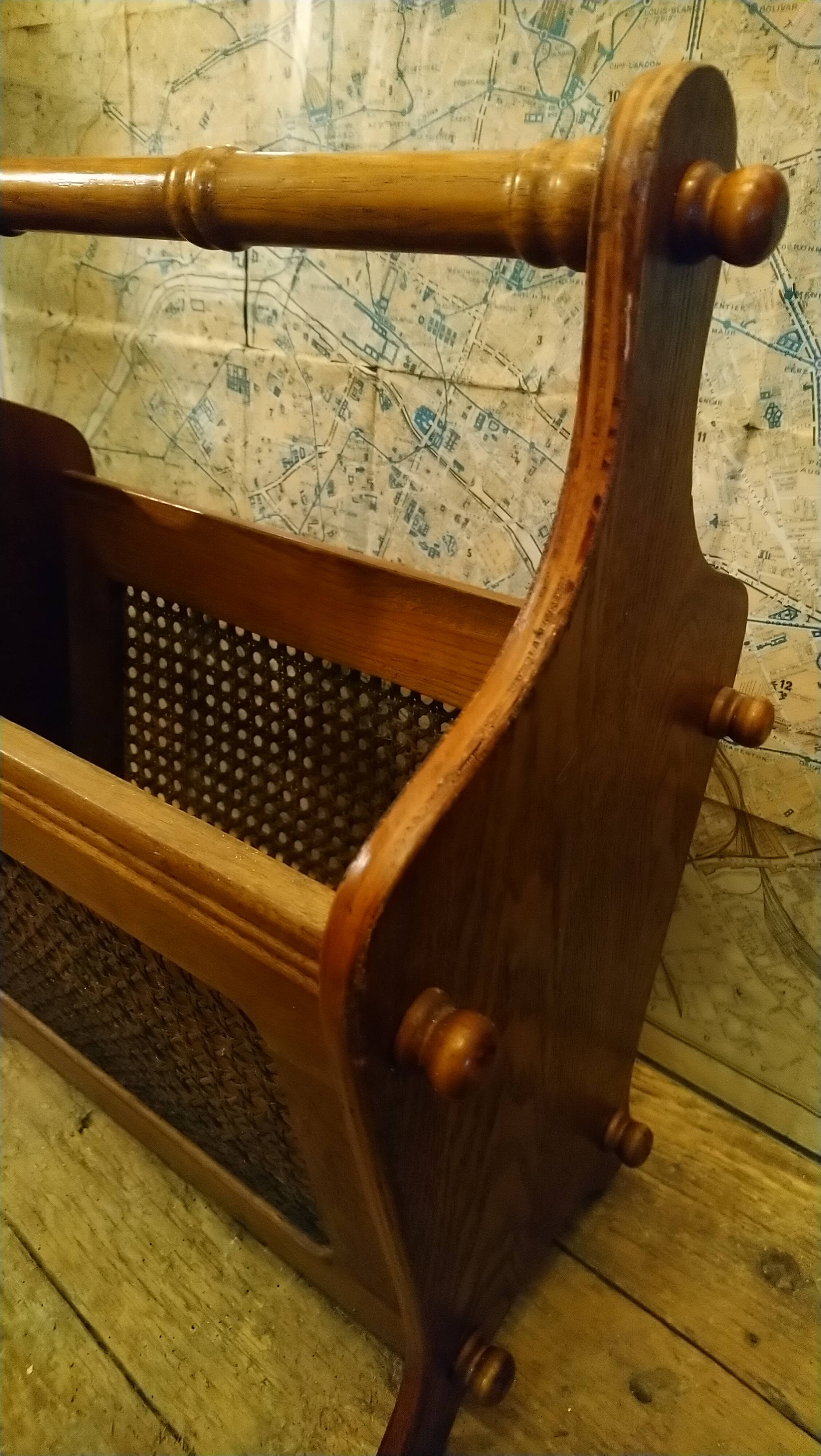 Oak caned magazine rack