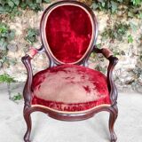 Louis XV armchair in mahogany and red velvet