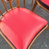 Set of five bistro chairs in wood and imitation leather, Charles Ramos Baumann style