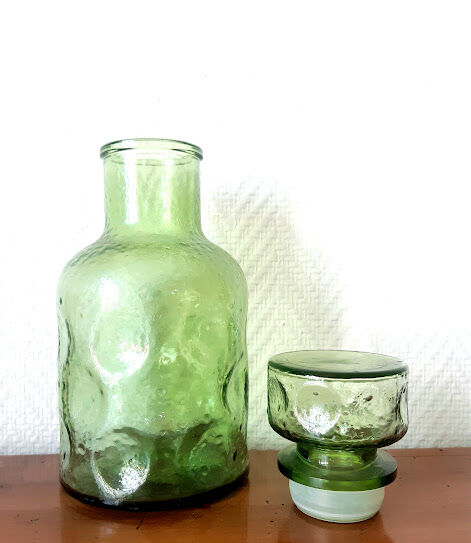 Green decanter from Italy 1970