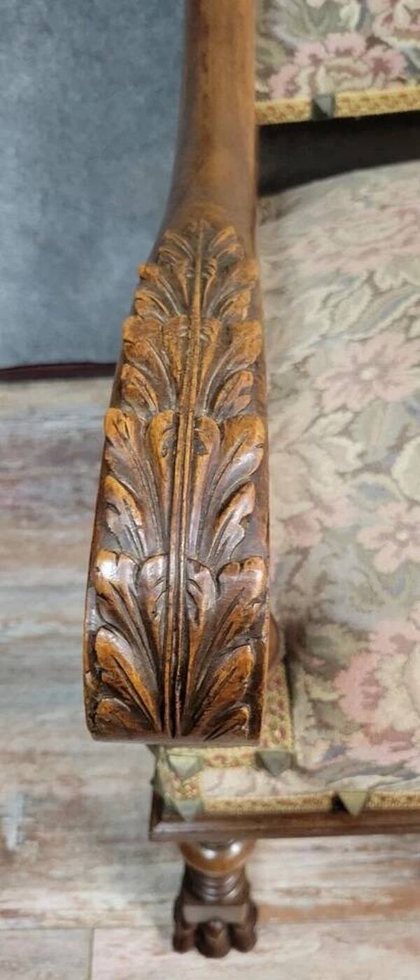 Banquette de Chateau style Louis XIII en noyer vers 1850