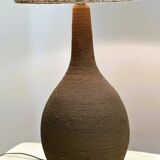 Vintage XL ceramic floor lamp with textured wool shade, 1970s. France