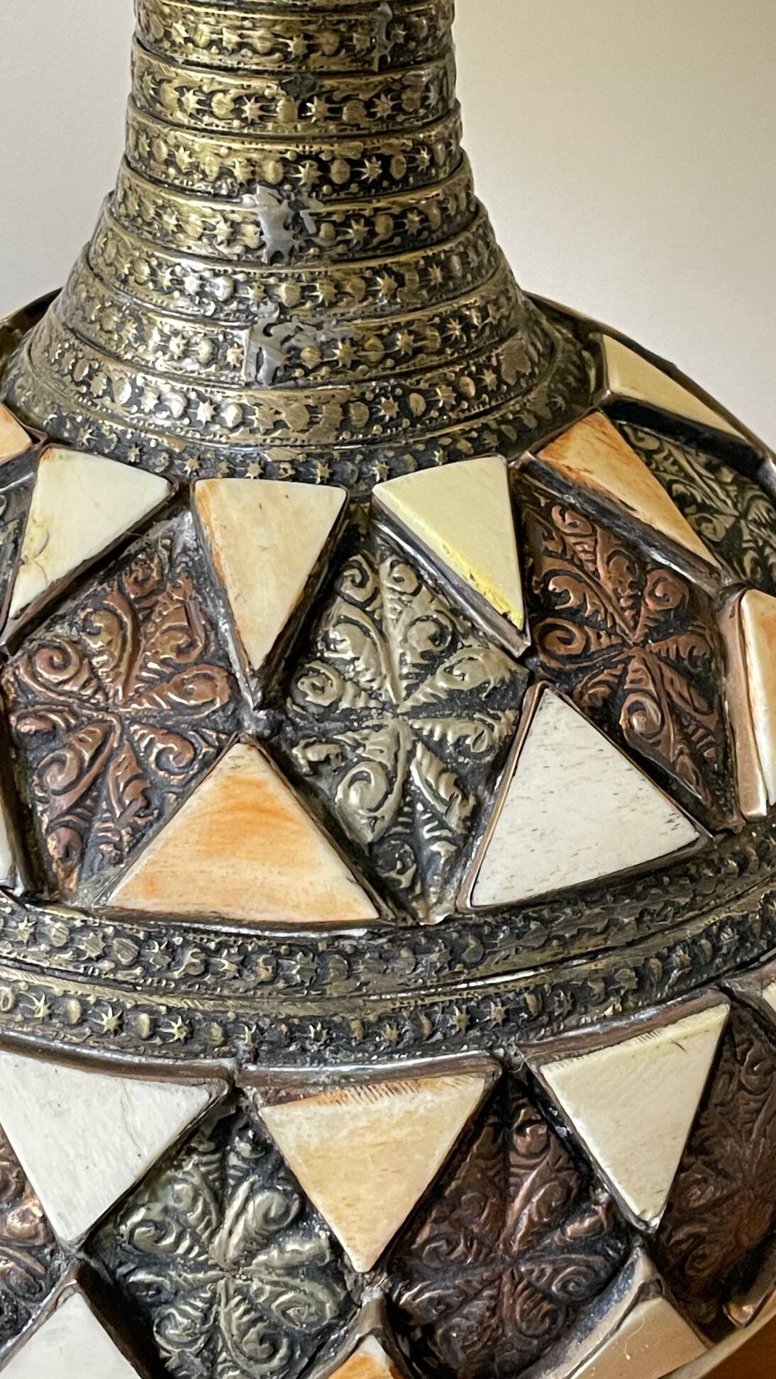 Vintage handcrafted lamp, pottery and silver-plated metal