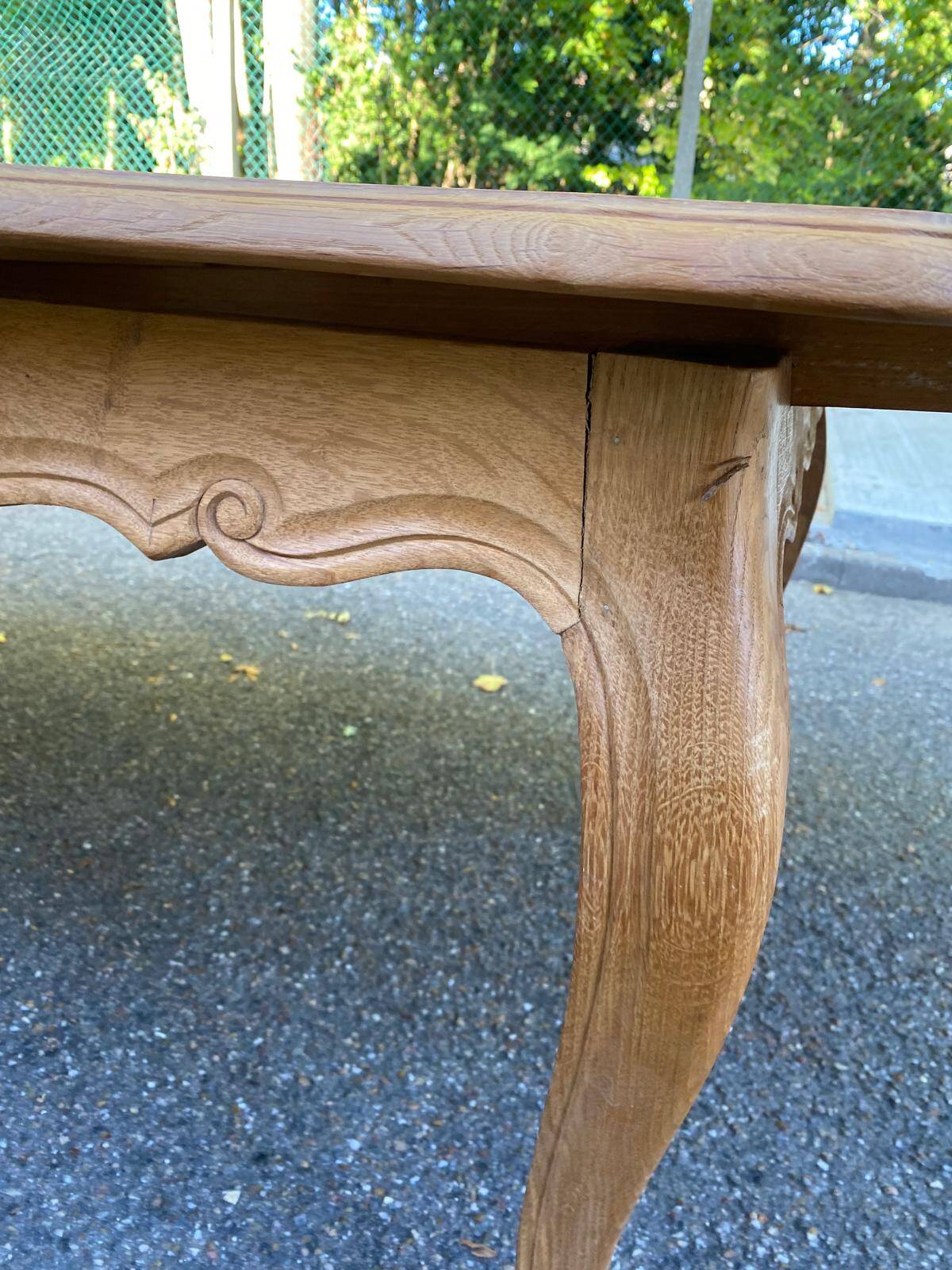 Large Louis XV dining table stripped in solid oak 1960 260cm