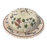 Nevers, cheese dome or butter dish in flowered earthenware, early 20th century